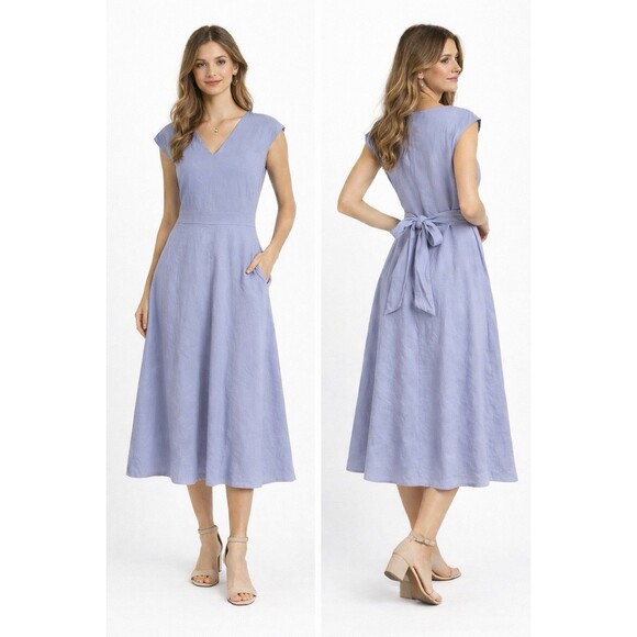 Banana Republic Dresses & Skirts - Banana Republic Sky Blue  Linen Blend Wrap Midi Dress Size 4 $150